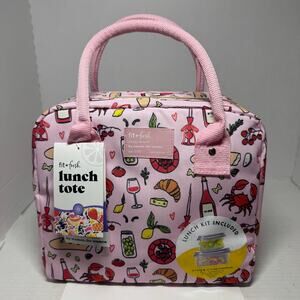 Fit + Fresh Bloomington Insulated Lunch Bag &  Containers, Pink Pasta Dinner